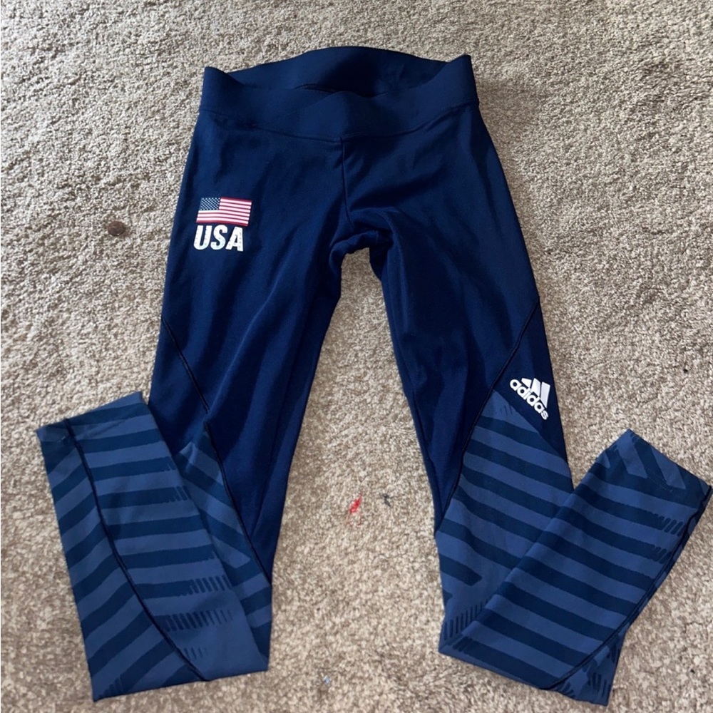 Adidas Navy USA Flag Striped Leggings